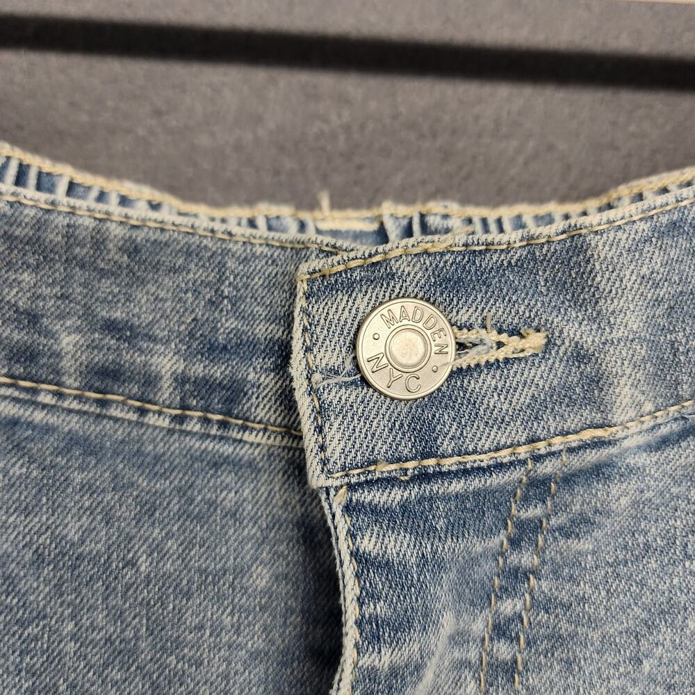Madden NYC Jeans Women M Blue Wide Leg Cargo Raw Hem Utility Rhinestones Skater - Picture 8 of 15